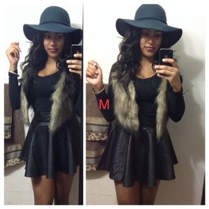 Faux Fur Trim Vest - Black and Gray